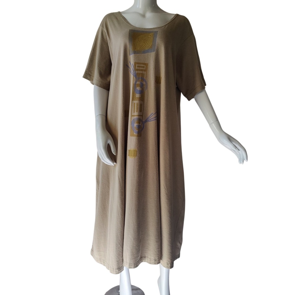 Vintage Blue Fish Maxi Dress Organic Cotton Hand Painted Green Pockets Sz 2